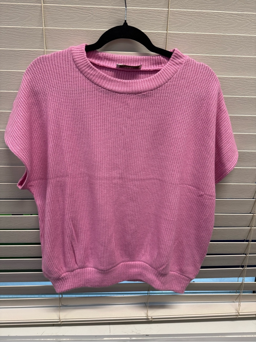 Zenana Outfitters Pink Waffle Knit Short Sleeve Top